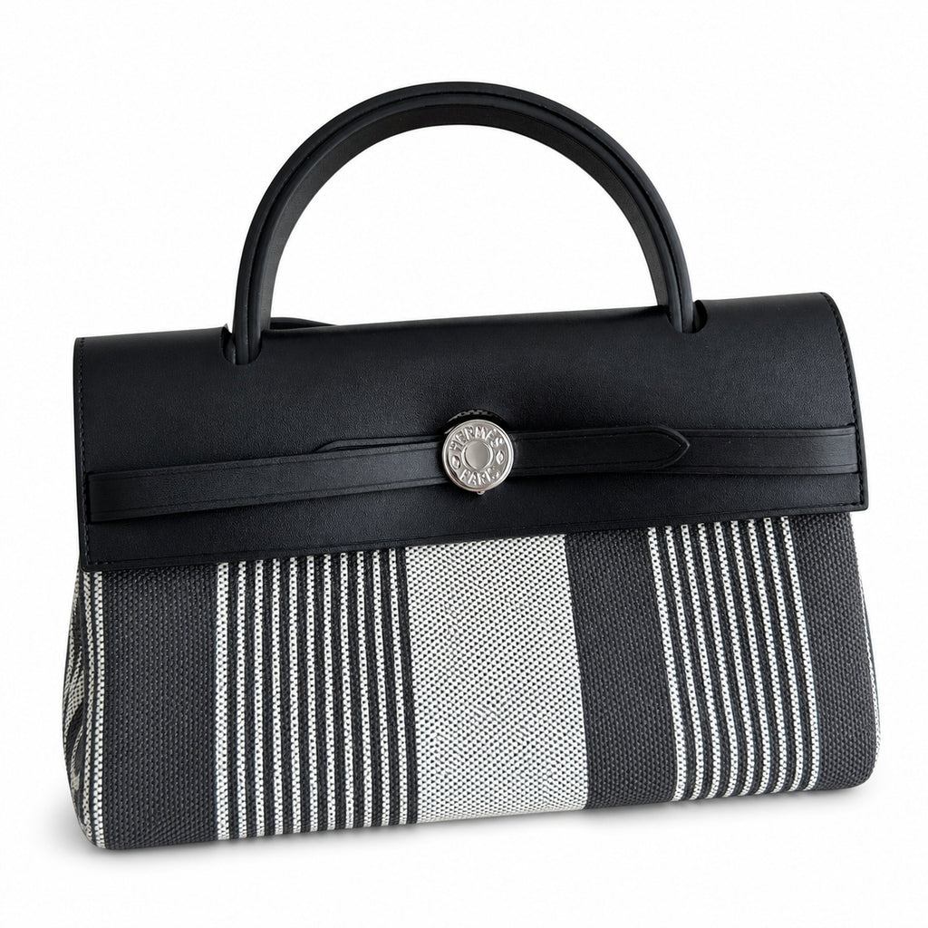 Saddle-Inspired Canvas Bag: Herbag 31cm Saddle-Inspired Canvas Body with Leather Handle and Shoulder Strap