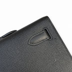 Kelly cut clutch evening bag Epsom Leather wax thread handmade Black Gold Buckle — Distinctive Slim Carry Style