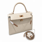Kelly 28cm in Milkshake White Epsom Leather with Rose Gold Buckle Handmade — Elegant Structured Carry Style