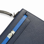 Kelly 25cm Epsom Leather 2Z Blue Nuit Midnight Blue with 89 Noir Black with 71 Bleu France French blue top handcraft — Structured Top-Handle Handbag