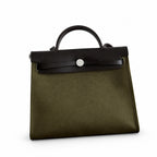 Herbag 31cm Saddle-Inspired Canvas Body with Leather Handle and Shoulder Strap — Leather-Handled Canvas Shoulder Bag