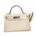 handmade Mini Kelly II 19cm imported Epsom Leather cream White Silver Buckle — Elegant Compact Carry Style