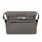 Kelly Messenger messenger bag for men and women, pewter gray Silver Buckle, imported leather, all-steel hand-waxed thread, the highest — Refined Top-Handle Bag