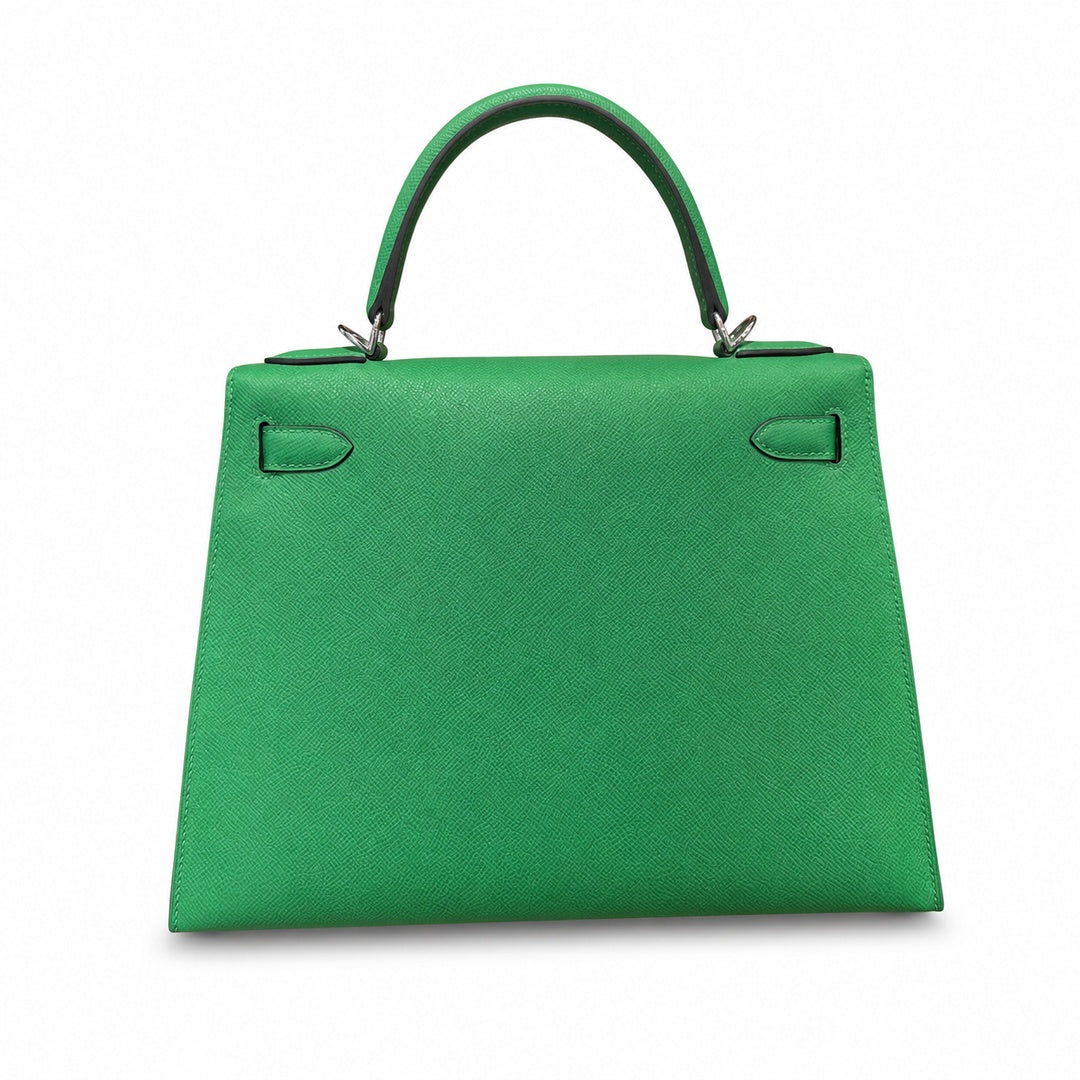 Kelly 25cm/28cm Epsom Leather 1K Bombou bamboo green top handcraft — Distinctive Hand-Carry Bag