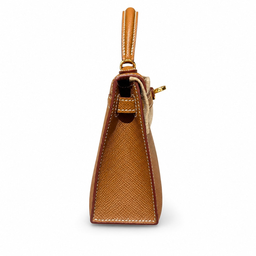 Mini Kelly II 19cm in Gold Epsom Leather with Gold Buckle — Distinctive Petite Bag