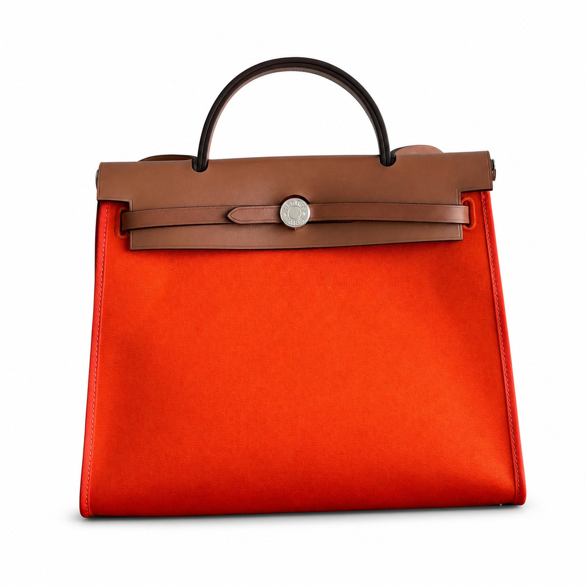 Refined Leather-Trimmed Shoulder Bag: Herbag 31cm Saddle-Inspired Canvas Body with Leather Handle and Shoulder Strap