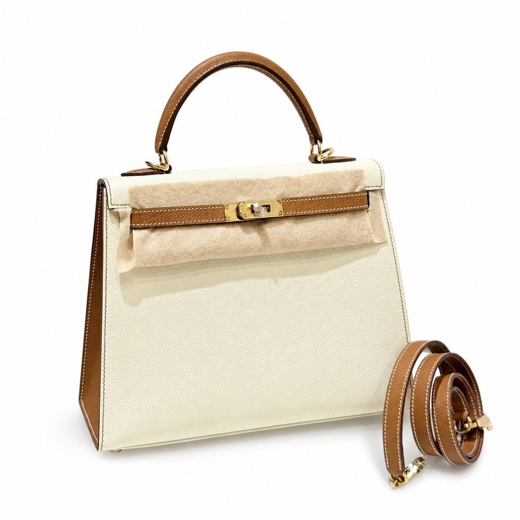 Kelly 25cm color-blocked Epsom Leather, classic leather and color matching — Sophisticated Carry Design