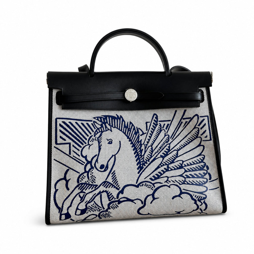 Classic Canvas Body and Leather Straps: Herbag 31cm Saddle-Inspired Canvas Body with Leather Handle and Shoulder Strap