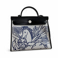 Classic Canvas Body and Leather Straps: Herbag 31cm Saddle-Inspired Canvas Body with Leather Handle and Shoulder Strap