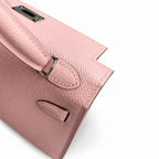 handmade Mini Kelly II 19cm imported Epsom Leather 3Q Pink Silver Buckle — Polished Compact Handbag