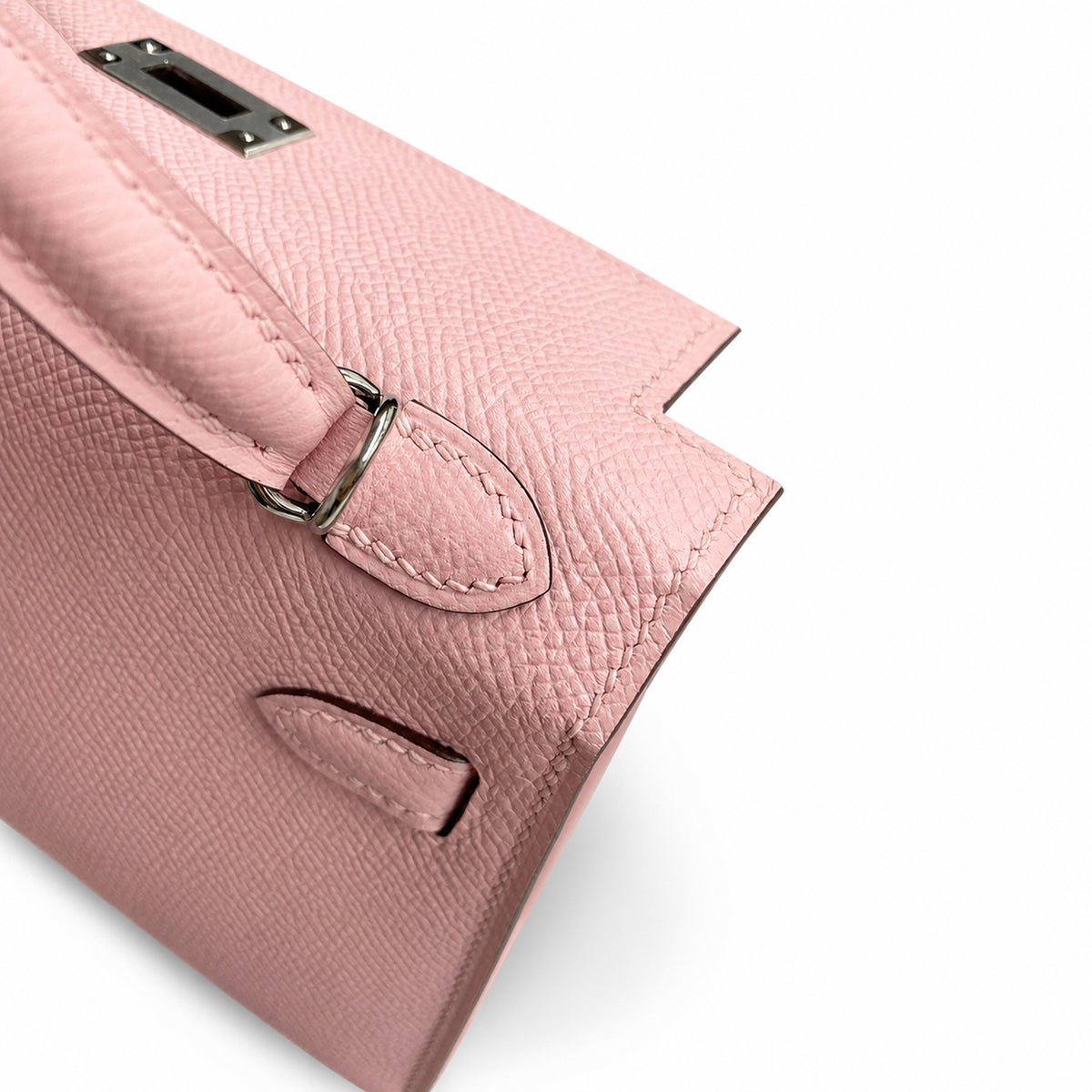 handmade Mini Kelly II 19cm imported Epsom Leather 3Q Pink Silver Buckle — Polished Compact Handbag