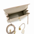 Kelly 25cm in Milkshake White Epsom Leather with Gold Buckle Handmade — Refined Top-Handle Bag