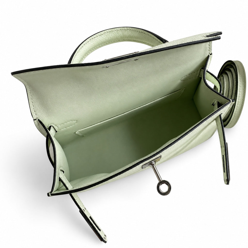 handmade Mini Kelly II 19cm imported Epsom Leather bubble green Silver Buckle — Elegant Compact Carry Style