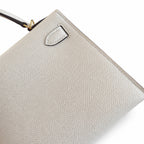 handmade Mini Kelly II 19cm imported Epsom Leather cream White Gold Buckle — Streamlined Mini Handbag