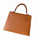Kelly 25cm in Golden Brown Epsom Leather with Silver Buckle Handmade — Classic Hand-Carry Silhouette