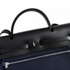 Herbag 31cm Saddle-Inspired Canvas Body with Leather Handle and Shoulder Strap — Structured Canvas Shoulder Bag with Leather Trim