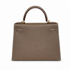 Kelly 28cm Gold Buckle (Gold) Epsom 18 Elephant Gray Etoupe handmade — Classic Hand-Carry Silhouette