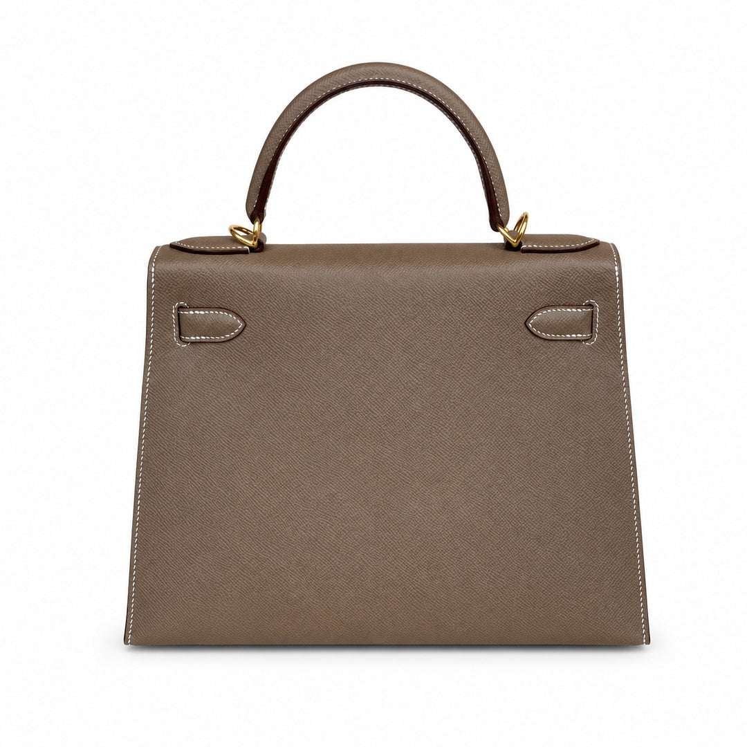 Kelly 28cm Gold Buckle (Gold) Epsom 18 Elephant Gray Etoupe handmade — Classic Hand-Carry Silhouette