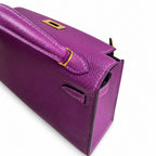 handmade Mini Kelly II 19cm imported Epsom Leather sea anemone purple Gold Buckle — Elegant Compact Carry Style