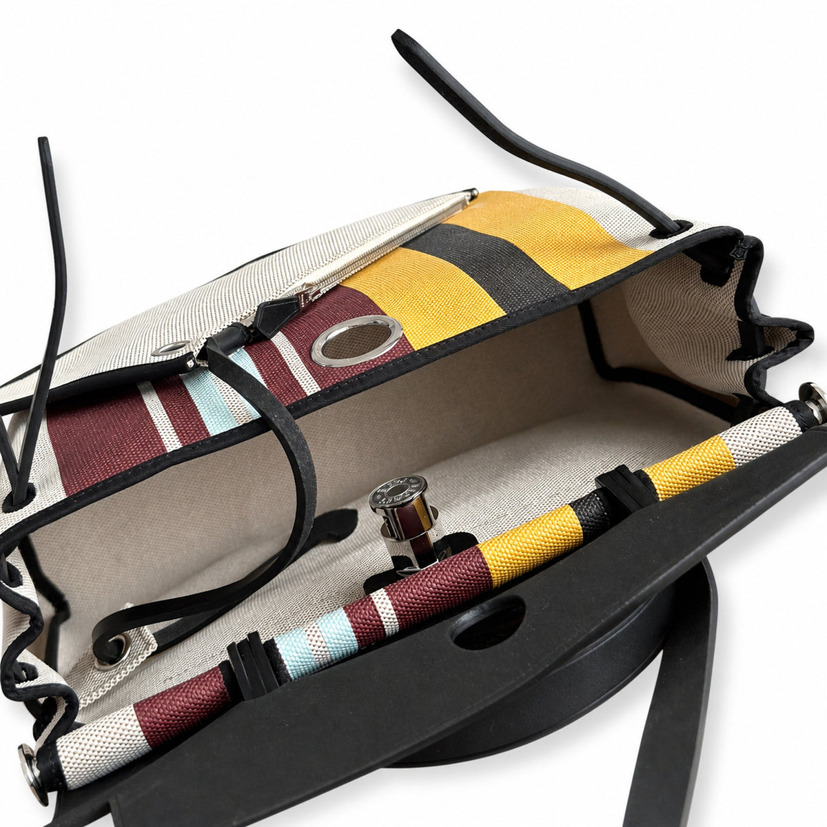 Saddle-Influenced Canvas Hand-Carry Style: Herbag 31cm Saddle-Inspired Canvas Body with Leather Handle and Shoulder Strap
