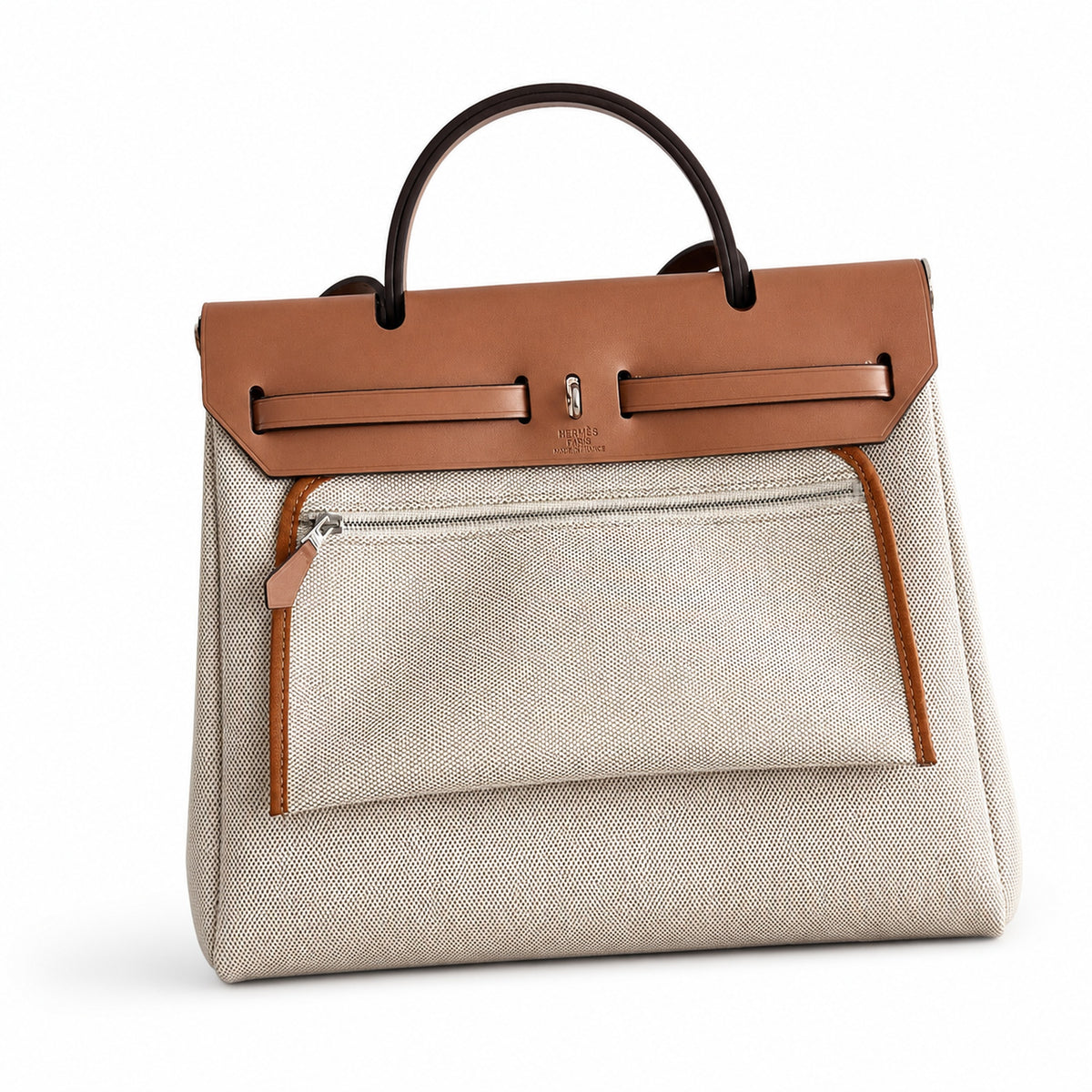 Herbag 31cm Saddle-Inspired Canvas Body with Leather Handle and Shoulder Strap — Timeless Leather-Accented Canvas Carry
