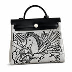 Herbag 31cm Saddle-Inspired Canvas Body with Leather Handle and Shoulder Strap — Classic Canvas-and-Leather Shoulder Carry