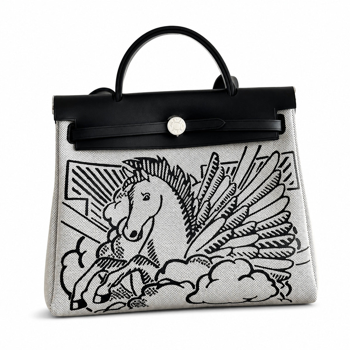 Herbag 31cm Saddle-Inspired Canvas Body with Leather Handle and Shoulder Strap — Classic Canvas-and-Leather Shoulder Carry