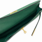 Kelly cut 31 clutch Epsom malachite green Gold Buckle — Refined Flat Clutch
