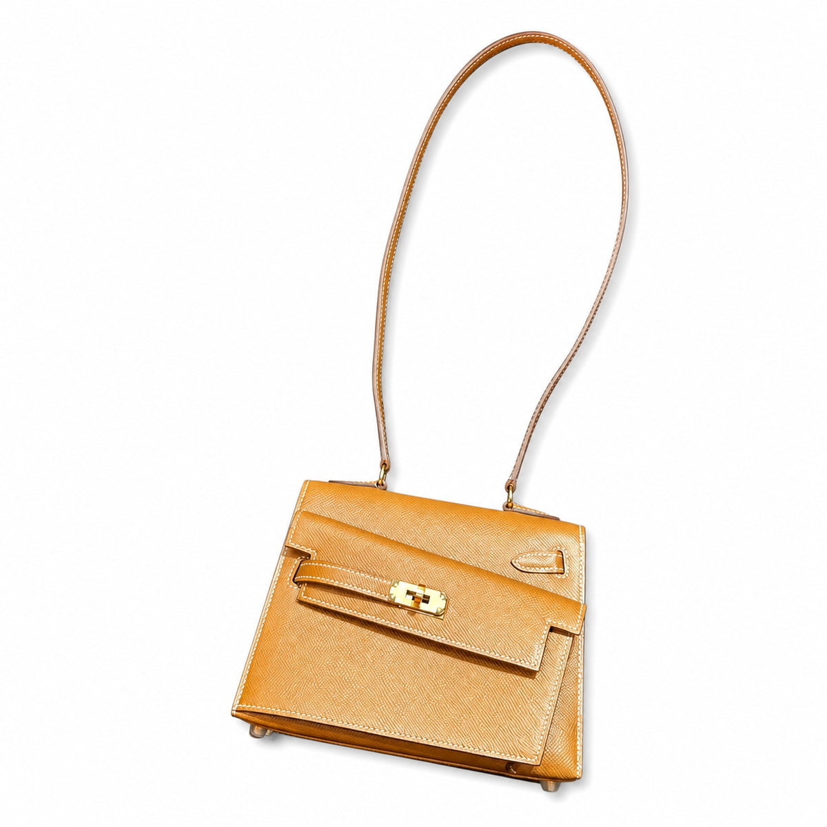 Kelly double-sided DESORDRE original Epsom Leather Gold Brown Gold Buckle order shipped — Polished Two-Sided Top-Handle Bag