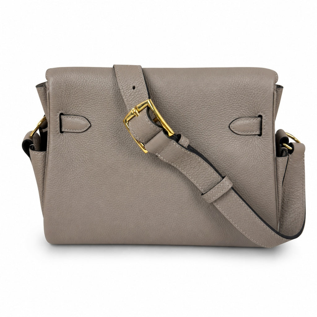 Kelly Messenger messenger bag for men and women, light gray Gold Buckle, imported leather, all-steel hand-waxed thread, the highest — Refined Top-Handle Bag