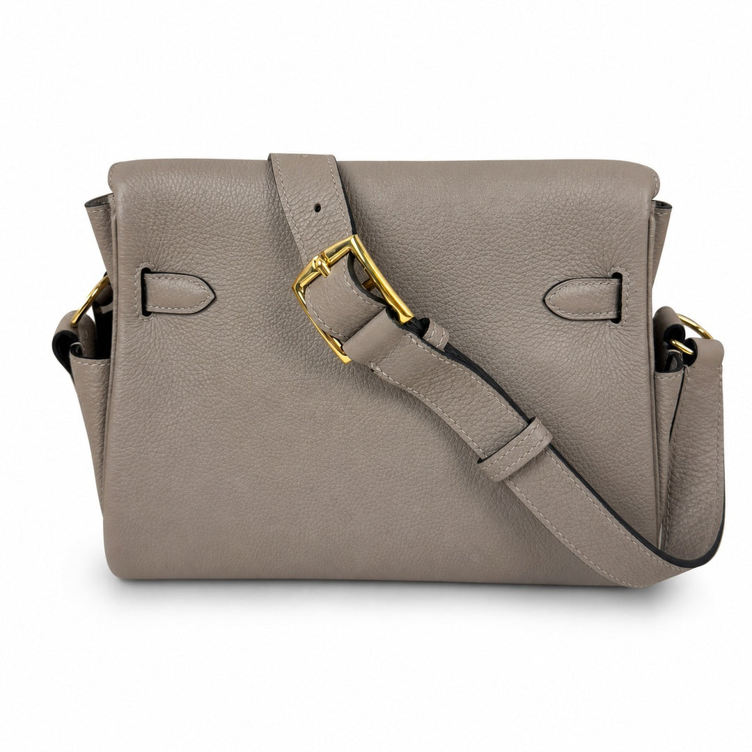 Kelly Messenger messenger bag for men and women, light gray Gold Buckle, imported leather, all-steel hand-waxed thread, the highest — Refined Top-Handle Bag