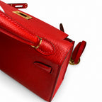handmade Mini Kelly II 19cm imported Epsom Leather heart Red Gold Buckle — Polished Compact Handbag
