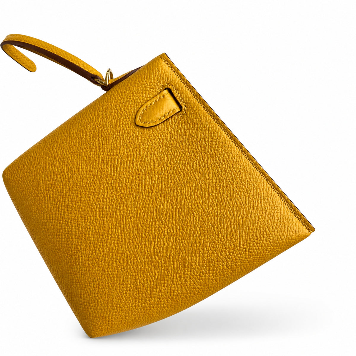 handmade Mini Kelly II 19cm imported Epsom Leather amber yellow Gold Buckle — Distinctive Petite Bag