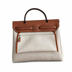 Herbag 31cm Saddle-Inspired Canvas Body with Leather Handle and Shoulder Strap — Canvas Body, Leather Handle and Shoulder Strap