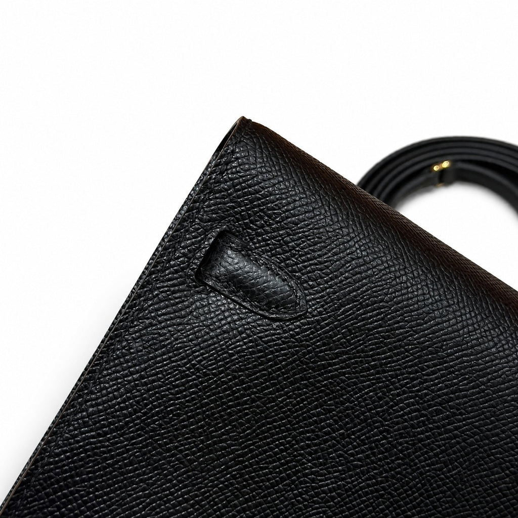 Kelly to go Color: ck89/Noir Size: 19*11.5*1.5cm Leather: Epsom Hardware: Gold shoulder crossbody bag, clutch bag, Black, cowhide, Gold Buckle — Refined Small Hand-Carry Bag