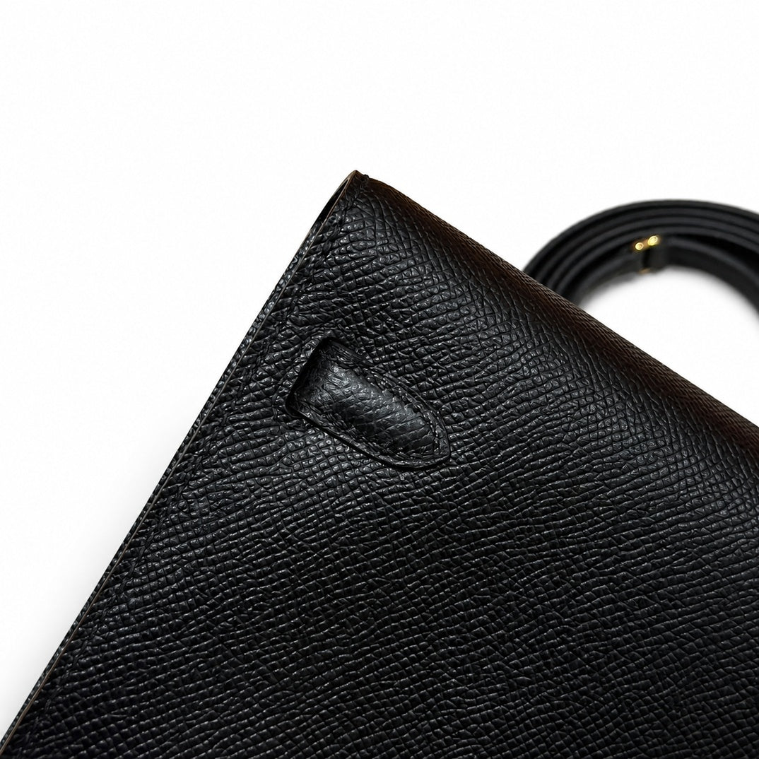 Kelly to go Color: ck89/Noir Size: 19*11.5*1.5cm Leather: Epsom Hardware: Gold shoulder crossbody bag, clutch bag, Black, cowhide, Gold Buckle — Refined Small Hand-Carry Bag