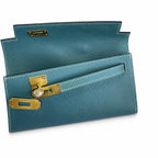 Kelly Cut 31 Clutch Epsom Leather Denim Blue — Polished Compact Clutch