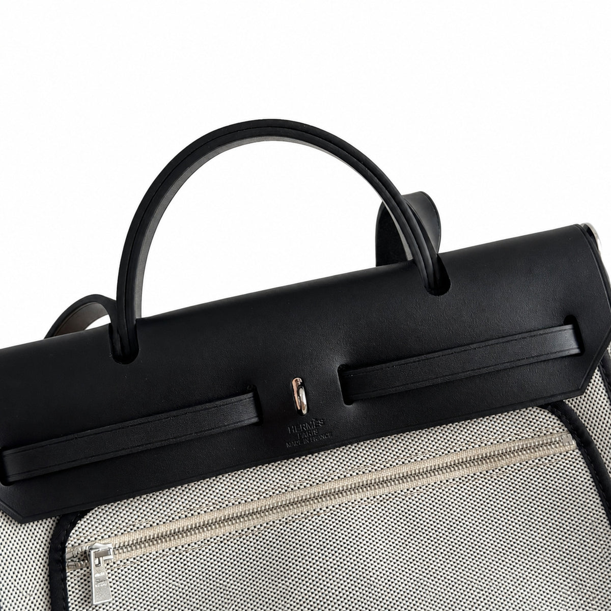 Herbag 31cm Saddle-Inspired Canvas Body with Leather Handle and Shoulder Strap — Classic Canvas-and-Leather Shoulder Carry