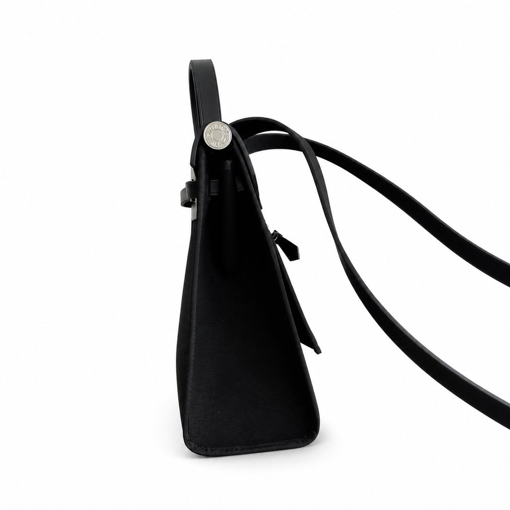 Sophisticated Canvas Carryall: Herbag 31cm Saddle-Inspired Canvas Body with Leather Handle and Shoulder Strap