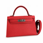 handmade Mini Kelly II 19cm imported Epsom Leather peach Pink Silver Buckle — Compact Top-Handle Bag