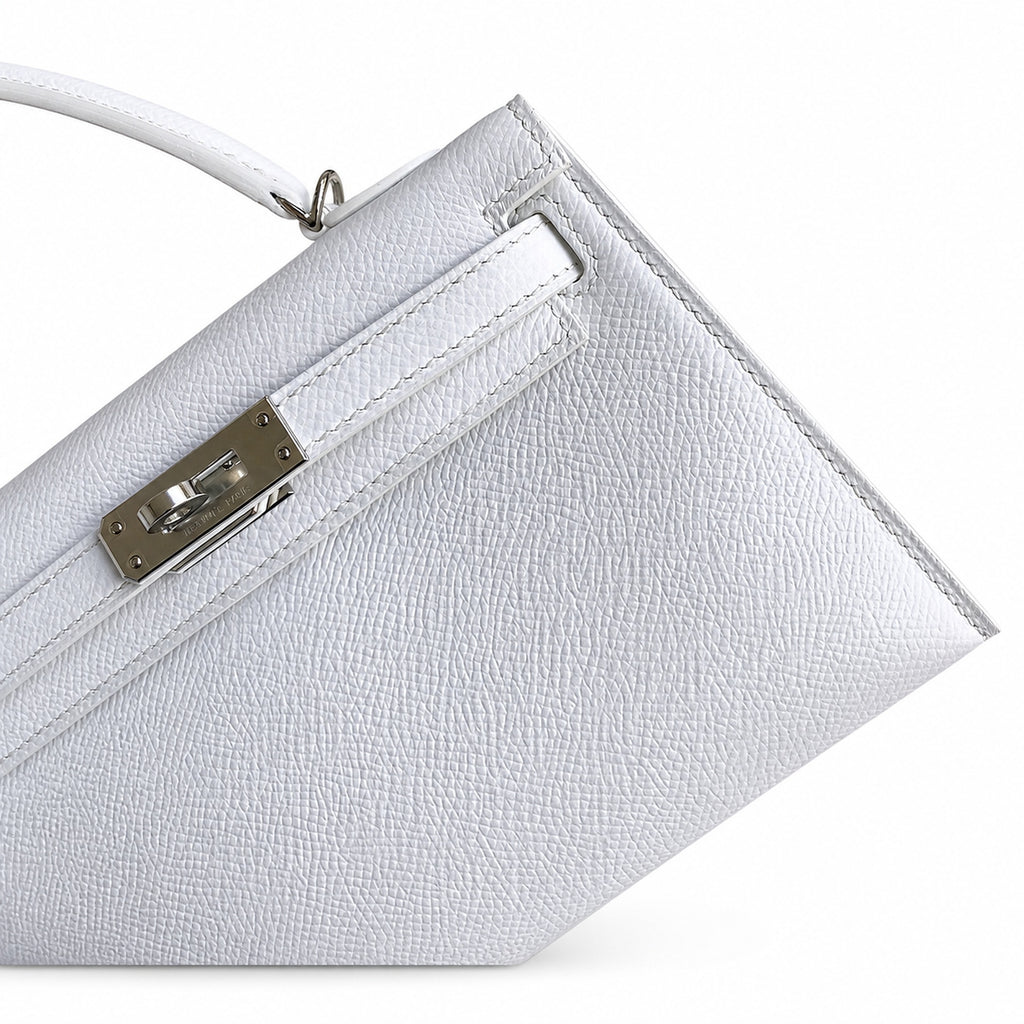 handmade Mini Kelly II 19cm imported Epsom Leather pure White Silver Buckle — Small Structured Carry Style