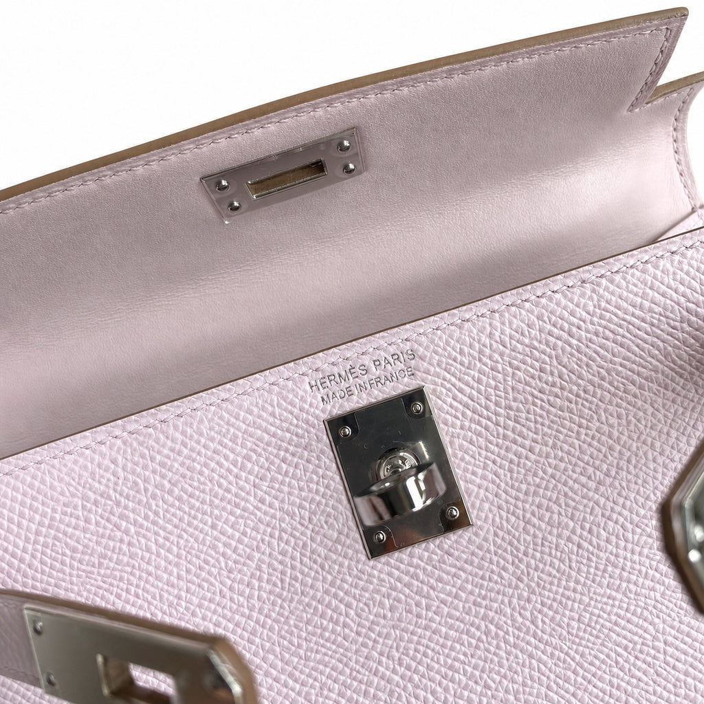 handmade Mini Kelly II 19cm imported Epsom Leather dreamy Pink and purple Silver Buckle — Small Structured Carry Style