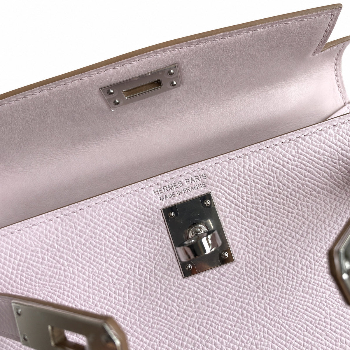handmade Mini Kelly II 19cm imported Epsom Leather dreamy Pink and purple Silver Buckle — Small Structured Carry Style