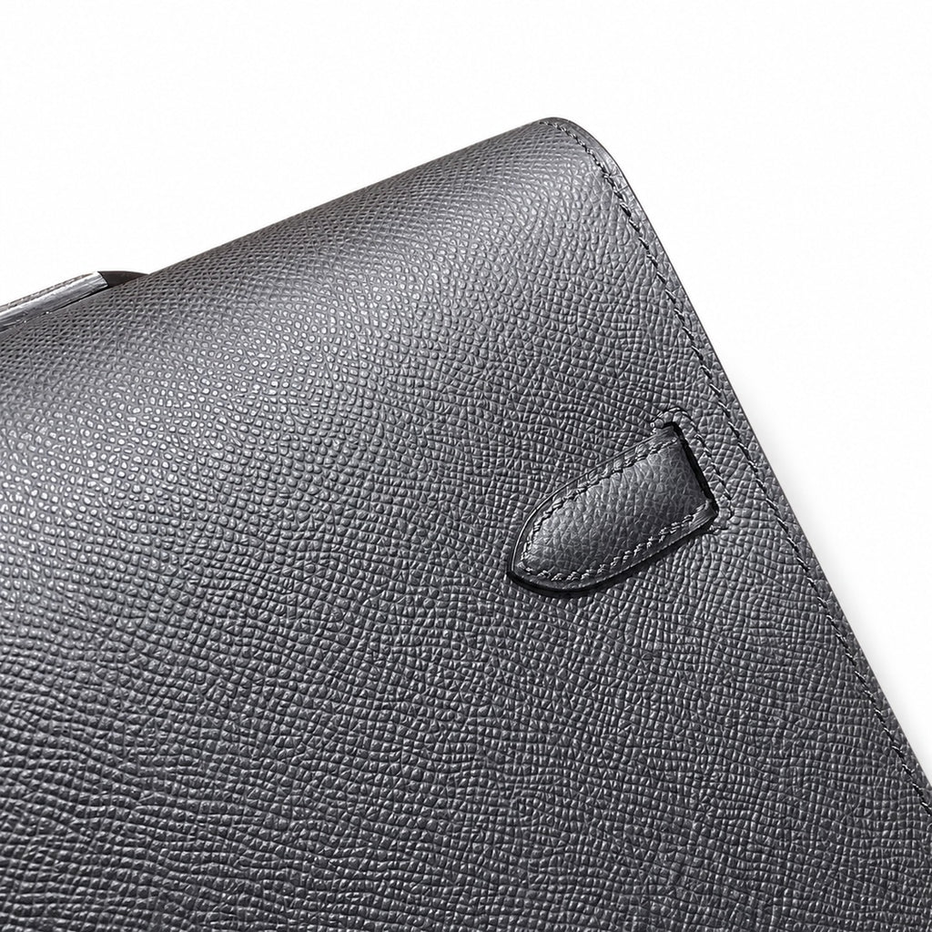 Kelly briefcase 38cm Epsom Leather 89 Noir Black top handcraft — Refined Business Carryall