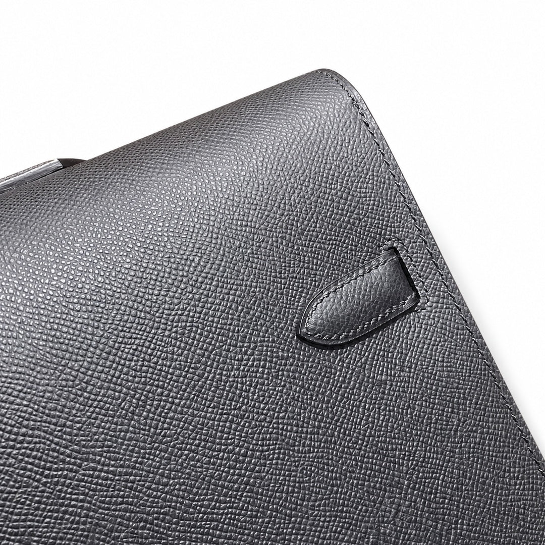 Kelly briefcase 38cm Epsom Leather 89 Noir Black top handcraft — Refined Business Carryall