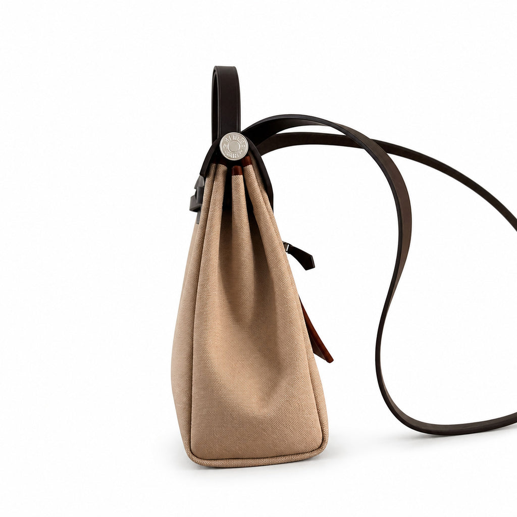 Herbag 31cm Saddle-Inspired Canvas Body with Leather Handle and Shoulder Strap — Canvas-and-Leather Shoulder Bag