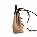 Herbag 31cm Saddle-Inspired Canvas Body with Leather Handle and Shoulder Strap — Canvas-and-Leather Shoulder Bag