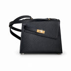 Kelly Double-Sided Epsom Leather in Black with Gold Buckle — Refined Reversible Carry Design