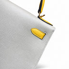 Kelly 28cm Epsom Leather S2 Trench Windbreaker Gray and 9D Jaune Amber Top Handmade — Versatile Structured Bag