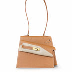 Kelly Desordre 20cm Sellier double-sided Epsom original palm print leather ck37 Golden Brown Gold Gold Buckle GHW top hand sewing — Double-Sided Structured Handbag